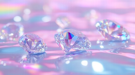 Shimmering Diamonds on Soft Colorful Backgrounds with Reflection