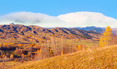 Beautiful autumn landscape with    amazing cloud cover on the mountain range - Şavşat, Turkey