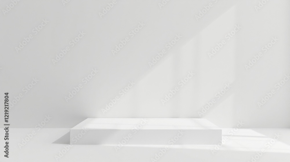 Aufkleber a minimalist white platform bathed in soft sunlight, ideal for product display or showcasing design 