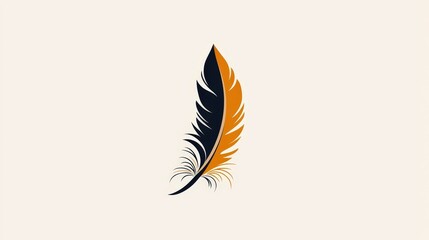 Elegant Orange and Black Feather on Soft Cream Background for Creative Design Projects