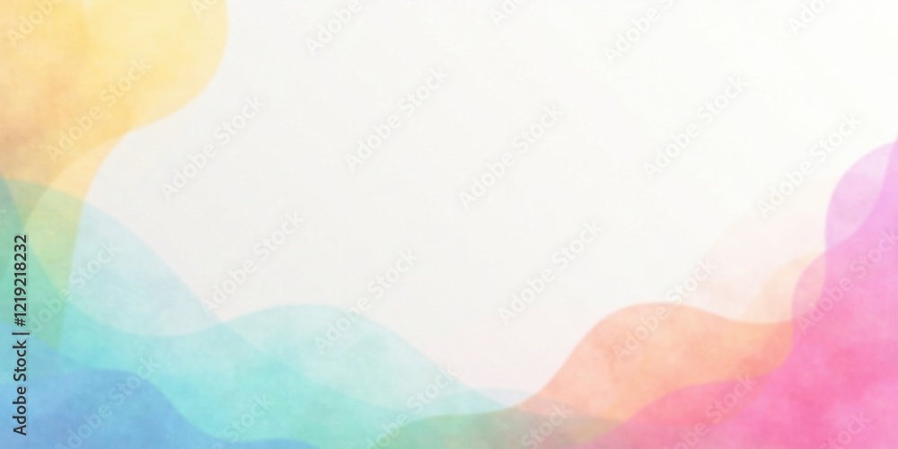 Poster pastel rainbow hues a soft, dreamy background with gentle curves and a white center for design proje