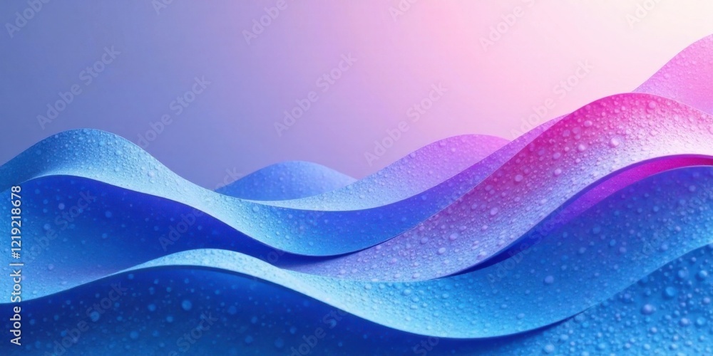 Poster Abstract Water Droplets on Colorful Wavy Surface, a Vibrant and Serene Design Element for Digital Projects