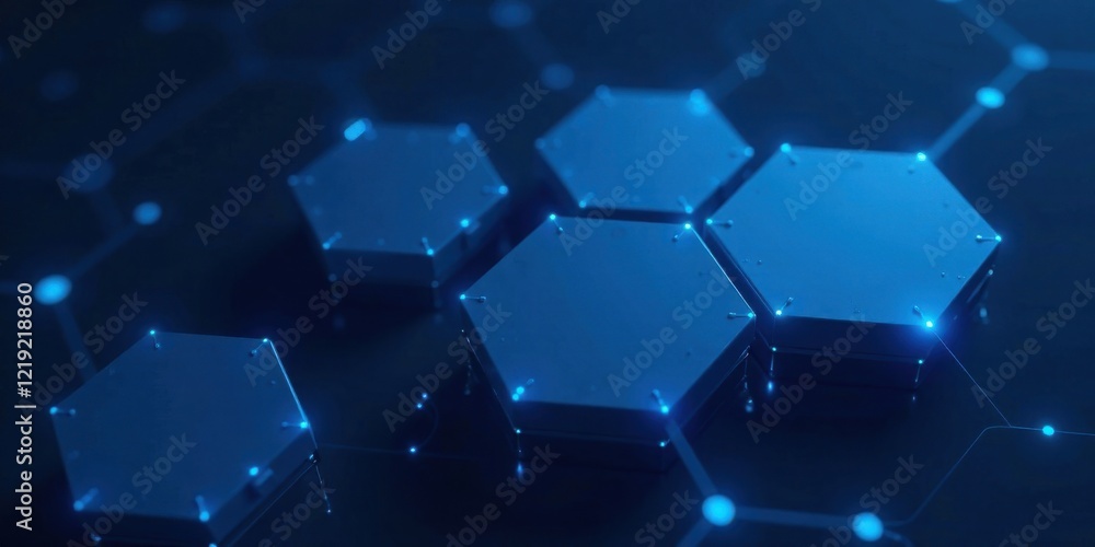 Aufkleber abstract hexagon network illuminated blue geometric shapes interconnected by glowing lines