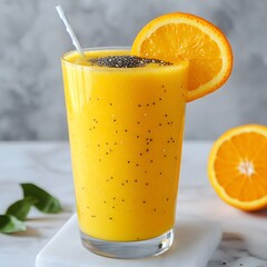 Refreshing Orange Chia Seed Smoothie in Glass