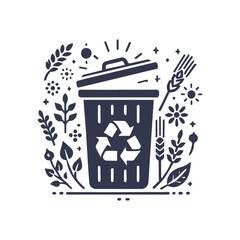 Recycling Bin and Growth Silhouette, Earth Day Element Vector Illustration