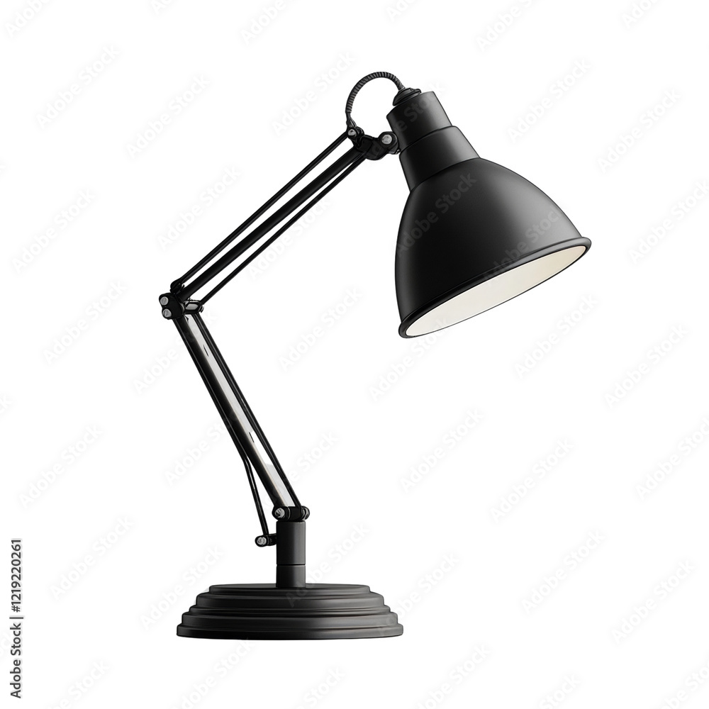 Aufkleber the image shows a sleek black adjustable desk lamp with a wide shade ideal for office or home use.