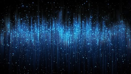 Abstract blue light streaks and sparkles on black background.