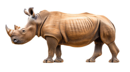 Naklejka premium A Majestic Rhinoceros Stands Gracefully on a Transparent Background, Showcasing Its Unique Texture and Bold Presence in Nature's Wild Landscape