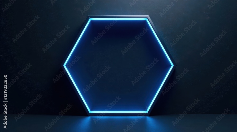 Poster Hexagonal Neon Light Frame on Dark Background Abstract Minimalist Design Element for Modern Presentation