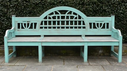 Rustic Teal Garden Bench with Intricate Carving