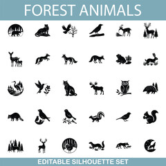 Forest Animals Editable Silhouette Set of Wildlife Icons © Bappaditya Roy
