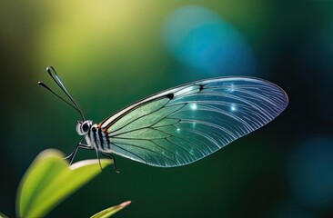 delicate blue butterfly with spread wings on mossy surface, intricate beauty of nature - subject gazing