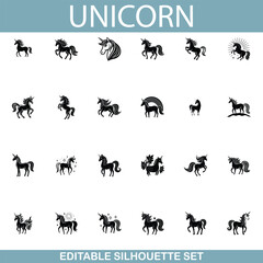Unicorn Silhouettes Editable Set of Magical Horse Icons