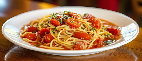 Delicious Spaghetti with Cherry Tomatoes and Basil in Tomato Sauce