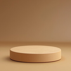 Beige podium for product presentation with textured monochromatic background
