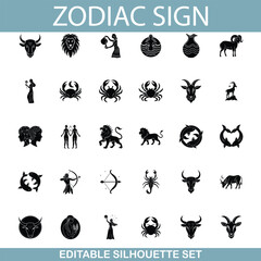 Obraz premium Zodiac Sign Icons Editable Silhouette Set of Astrological Symbols