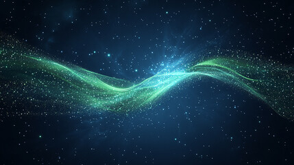 Cosmic Wave of Green Light and Sparkling Stars in a Deep Space Design