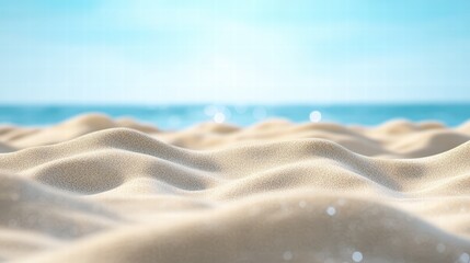 Smooth Sandy Beach with Gentle Ocean Waves in Soft Blue Background