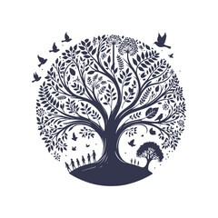 Eco-Friendly Tree of Life Silhouette, Earth Day-Themed Vector Art Illustration