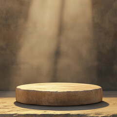 Stone podium for product presentation with warm natural spotlight