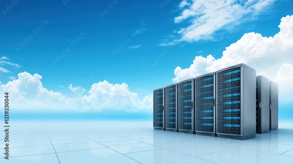 Aufkleber server against a clear blue sky, exploring cloud computing, network connectivity, and data storage i