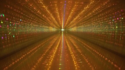 Luminous Golden Tunnel Abstract AI Art,  Vibrant Light and Reflective Surface