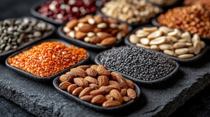 Naklejka premium Assortment of Nuts and Seeds: A Diverse Collection of Healthy Foods