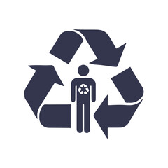Human and Recycling Symbol Integration: Earth Day-Themed Silhouette Vector Illustration