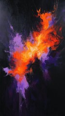 Fototapeta premium Vivid nebula artwork with fiery orange and purple contrasts on dark background