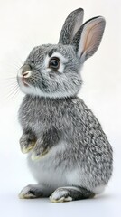 Obraz premium Adorable Grey Rabbit Sitting on Hind Legs, Cute Bunny Pet