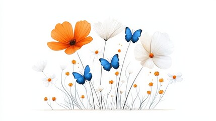 Vibrant Floral Arrangement with Colorful Butterflies in a Minimalist Style Design