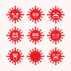 Collection of virus emoji, Virus cartoon angry, Cute Virus Vector Art design