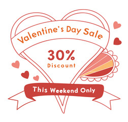 30% Valentines day sale offer for business promotion flyer banner with hearts vector illustration isolated