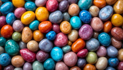 Colorful polished stones in vibrant close-up