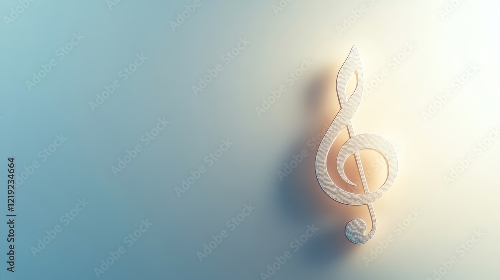 Poster white treble clef glowing on gradient background representing music, sound, melody, and harmony, cre