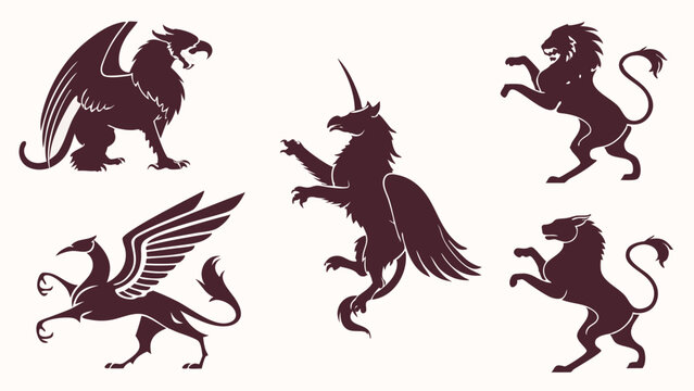 Fantastical Beasts with Gryphons, Chimeras, Phoenixes, and Hybrids Flat Icon Silhouettes