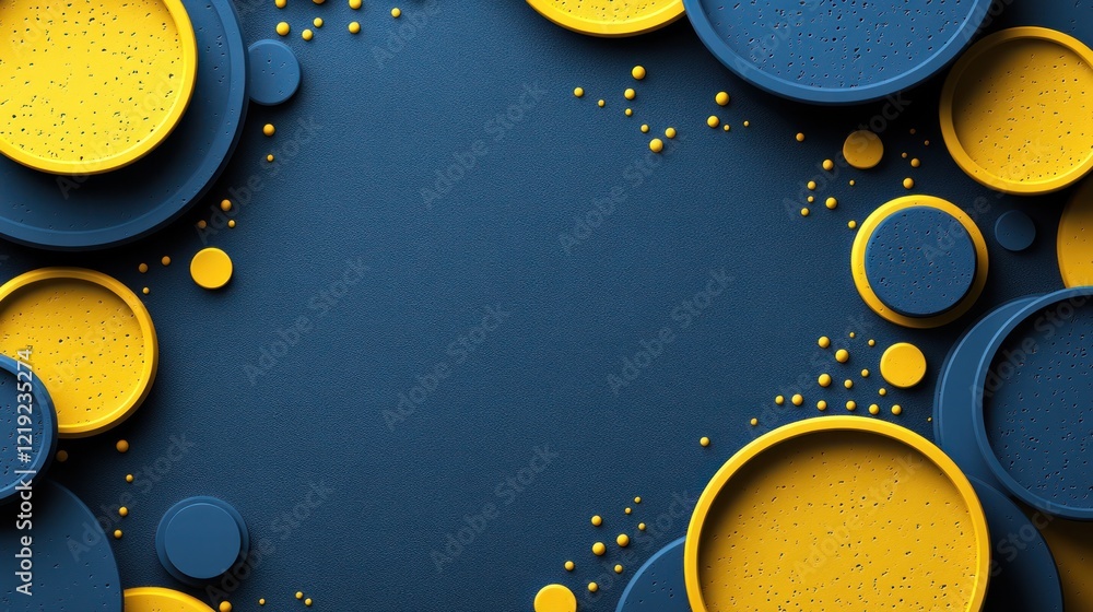 Poster abstract blue and yellow circles background with copy space.