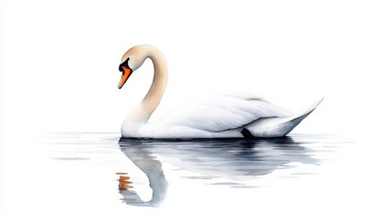 Elegant White Swan Gliding on Serene Water with Reflection in Soft Colors and Calm Surroundings