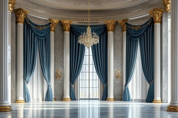Elegant Indoor Space with Golden Accents and Drapery
