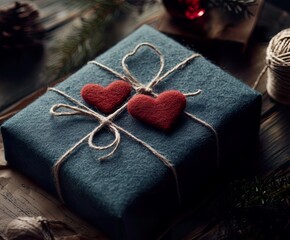 Fototapeta premium Charming Felt Hearts and Twine Gift Wrap Creative Packaging Design
