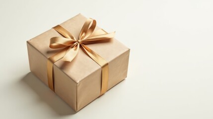 Obraz premium A Beautifully Wrapped Present with a Golden Ribbon Bow, Ready for a Special Occasion