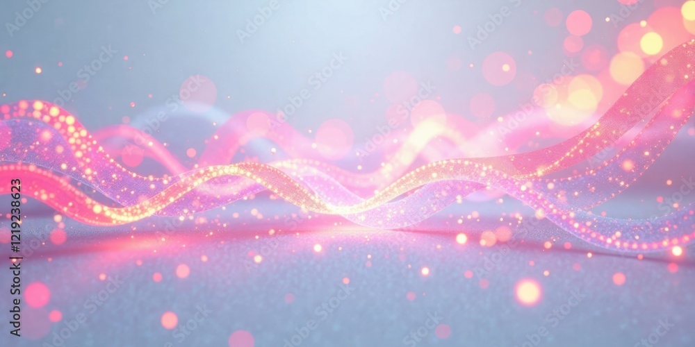 Poster Abstract Sparkling Pink and Gold Wave Background with Shimmering Particles and Glowing Lights