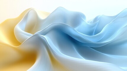 Obraz premium Abstract flowing blue and yellow fabric with a white background.