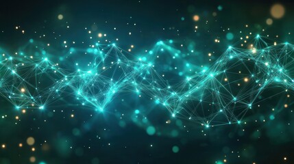 Obraz premium Abstract digital network with glowing turquoise lines and bokeh.