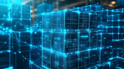 Obraz premium Futuristic Holographic Logistics Network - Abstract Design in Glowing Blue Tones