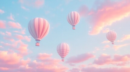 Pink Hot Air Balloons Floating in a Pastel Sky at Sunset