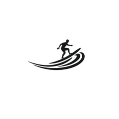 Silhouette of a surfer riding a wave on a white background