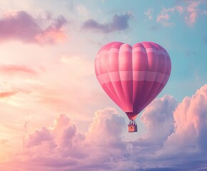 Fototapeta premium Dreamy Pastel Heart Shaped Hot Air Balloon Floating in Sky