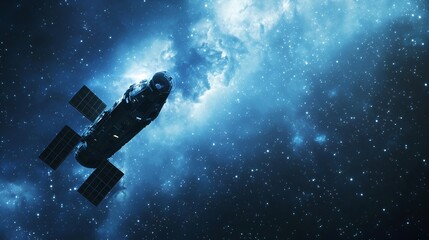 Spacecraft nebula transit, cosmic journey, starfield background, science fiction illustration