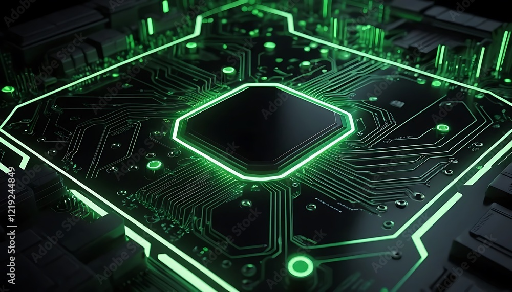 Poster green illuminated circuit board central processing unit